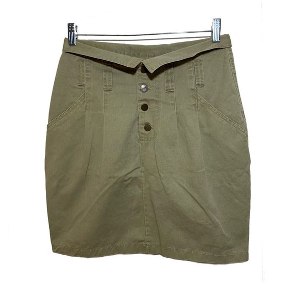 Rare Vintage Palmetto‘s Denim Fold/Flap Waist Mini Skirt Size 9 Khaki - Picture 1 of 7